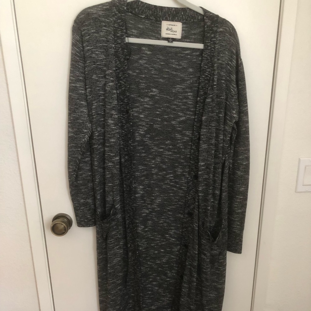gray cardigan